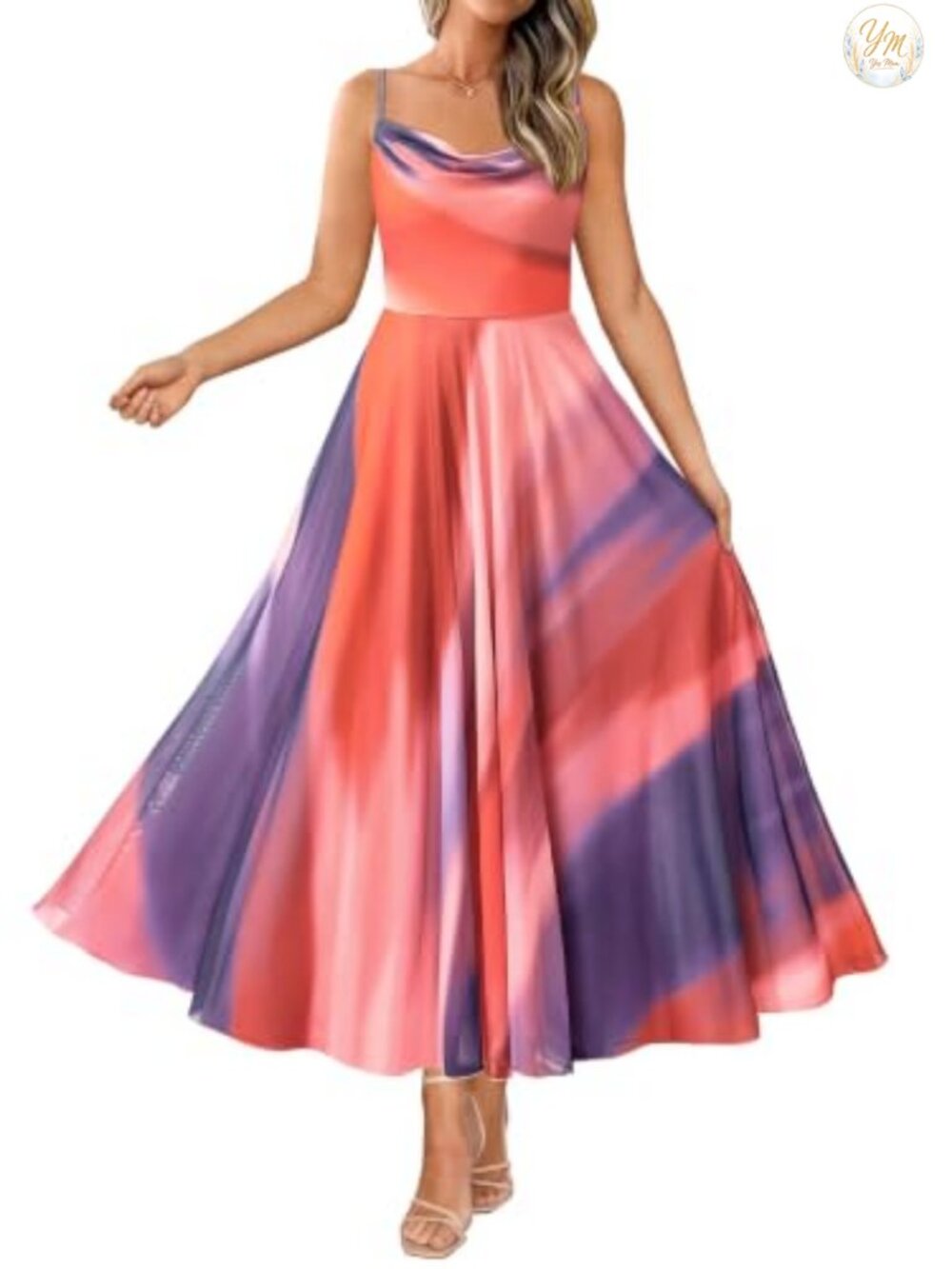 Elegant Floral Maxi Dress Sleeveless Cowl Neck A-Line Summer Wedding Guest
